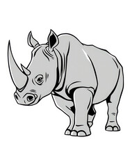 Fototapeta premium Powerful Rhino Illustration, Wildlife Art, Grey Rhinoceros Drawing