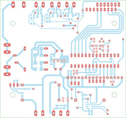 Tracing conductors of printed circuit board
of electronic device. Vector engineering 
drawing of pcb design. Electric background.
Computer technic cad project.