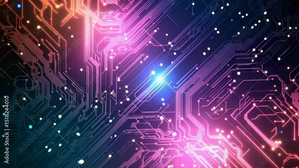 Poster abstract technology circuit board background with glowing light effects and data transfer