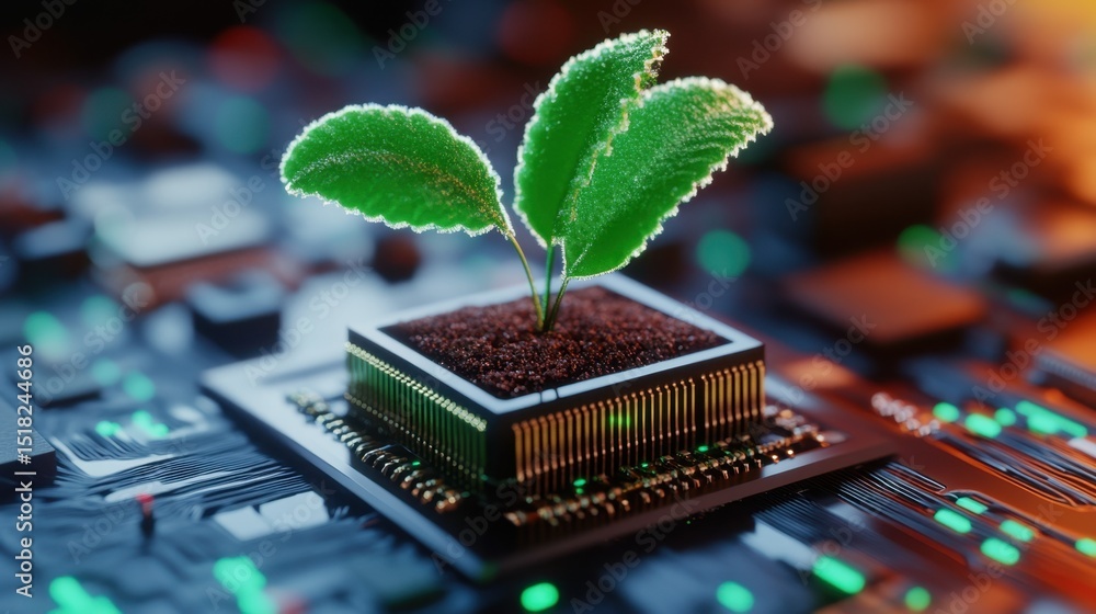 Poster technology meets nature: plant embedded in microchip with dark background