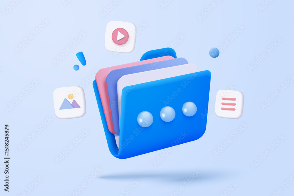 Aufkleber 3d folder and paper for management multimedia movie file, paperwork multiple signs on database. imag
