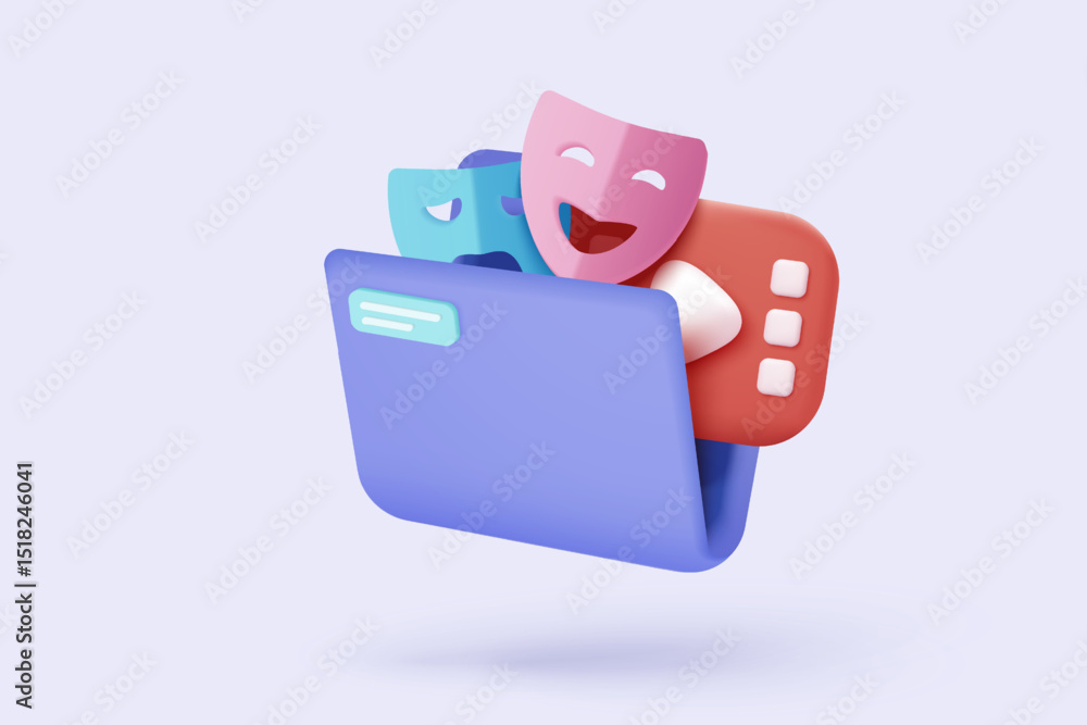 Aufkleber 3d folder and paper for management multimedia movie file, paperwork multiple signs on database. imag