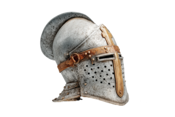 PNG Medieval knight helmet with cross motif and leather strap