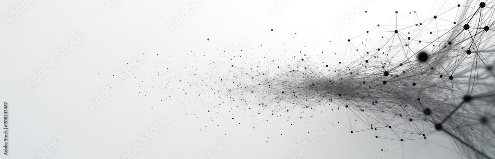 Poster Abstract tech network of connected dots, lines on white background. Digital data flow, communication, cyberspace, information structure. Represents global web, modern design, futuristic science, AI.