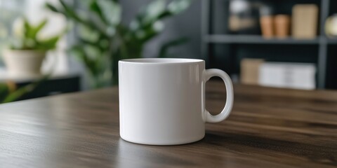 Simple white mug on a wooden table