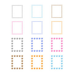 Set of rectangular frames with stars. Colorful star borders. Decor for photo, artwork, fabric, wallpaper, wrapping paper, scrapbooking, decoupage.