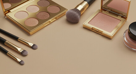 Metallic Gold Eyeshadow Palette - Glamour Makeup with Brush and Mirror