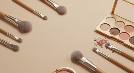 Metallic Gold Eyeshadow Palette - Glamour Makeup with Brush and Mirror