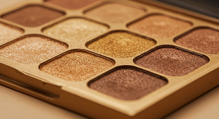 Metallic Gold Eyeshadow Palette - Glamour Makeup glitter shiny powder close-up