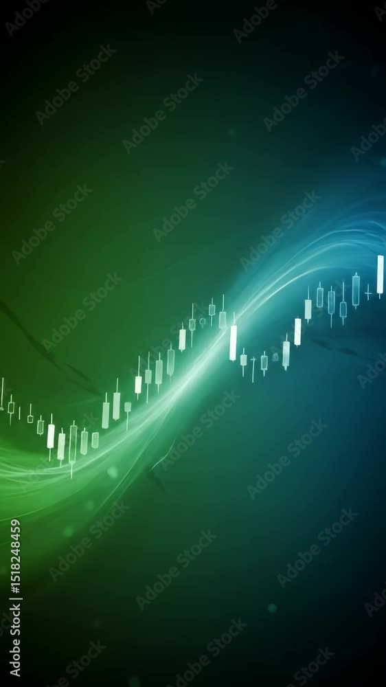Poster digital financial graph showing candlestick chart data with fluid abstract light waves. business gro