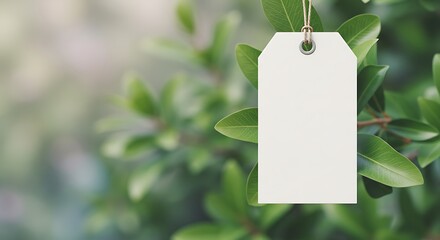 A blank white tag against green leaf background