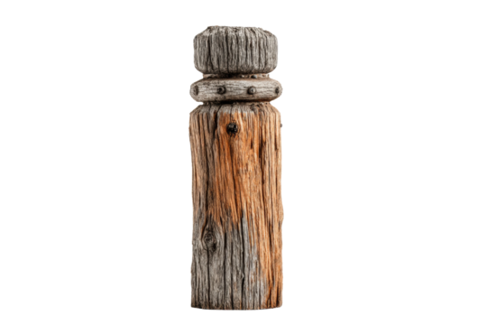 PNG Weathered wooden post with distinctive grain and natural texture