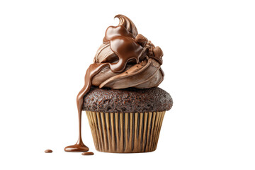 PNG Indulgent chocolate cupcake with rich swirls and dripping chocolate glaze