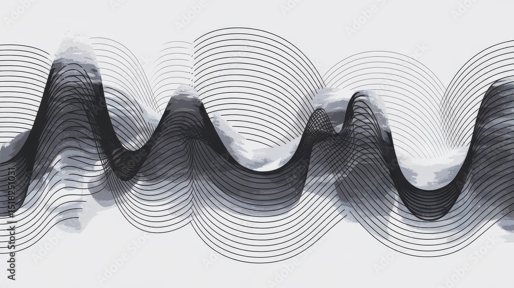 Poster abstract composition with curved lines and watercolor textures background