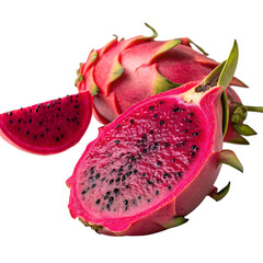 A dragon fruit sliced red flesh isolated on a transparent background
