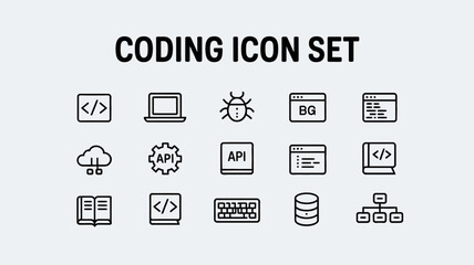 Modern Coding Icon Set Flat Design Elements for Web Development Programming Software Application Interface User Interface Design Digital Technology Icons for Website Mobile App Development Clean      