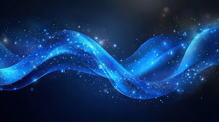Abstract design of flowing, shimmering blue shapes.