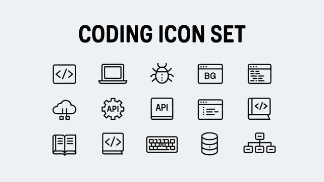 Modern Coding Icon Set Flat Design Elements for Web Development Programming Software Application Interface User Interface Design Digital Technology Icons for Website Mobile App Development Clean      