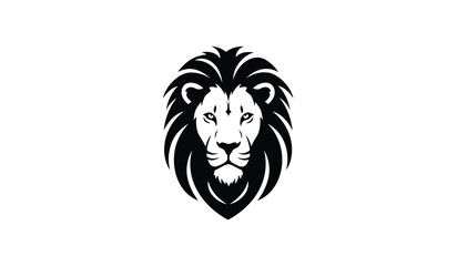 Lion head logo silhouette. Hipster emblem for t shirt design. Black vintage tattoo. Mascot for sport game team. Vector illustration.