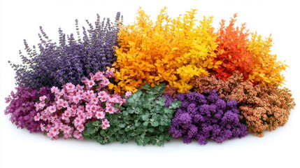 A vibrant assortment of colorful flowers and foliage showcases the beauty of nature in a harmonious floral display, ideal for garden inspiration