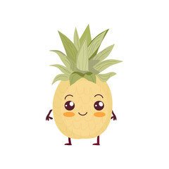 Cartoon pineapple cartoon character,Cute Pineapple yellow fruit ,Funny mascot of pineapple with happy face vector illustration isolated on transparent background