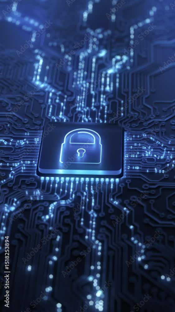 Aufkleber digital security hologram of virtual lock icon on circuit board. concept of finance data privacy and