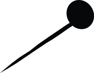 A Black  pushpin on a white background,  no text or other elements in the picture. The pushpin is placed at an angle of about one degree from right to left 