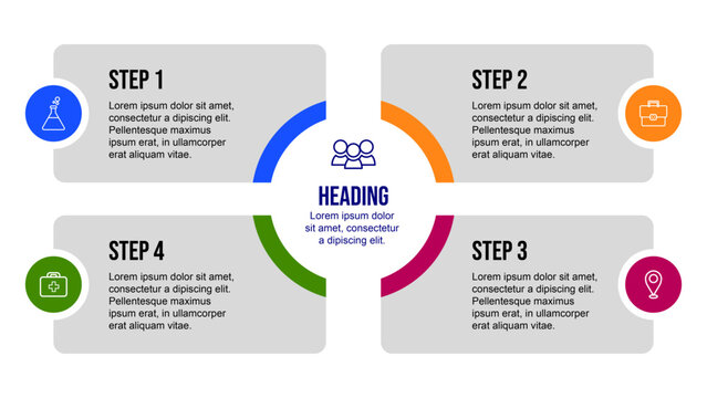 4 Step box layout, Presentation template design, Circle and box layout, Process, Business, Marketing, Powerpoint, Medical, Finance, Energy, Trading