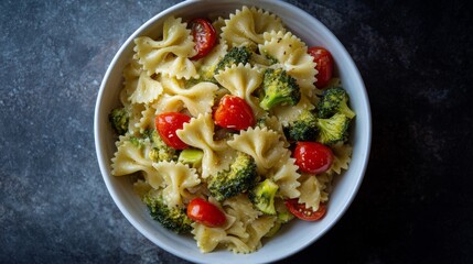Farfalle Pasta with Broccoli and Cherry Tomatoes in Bowl