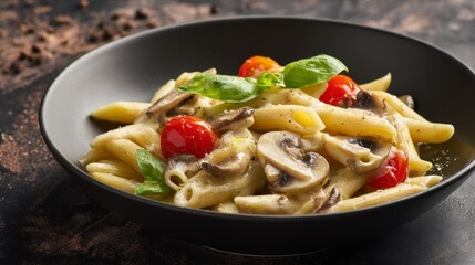Penne with Creamy Mushroom and Tomato Sauce