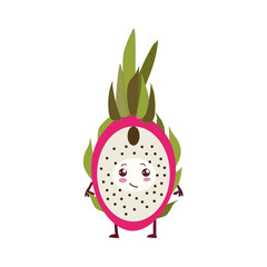 ,Cute Dragon fruit cartoon character,Happy pitahaya tropical fruit ,Funny mascot of Dragon fruit with happy face vector illustration isolated on transparent background