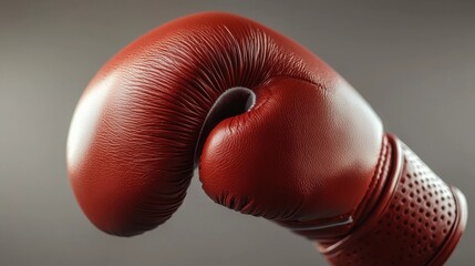 Detailed shot of a worn red boxing glove, showcasing texture and athletic equipment.