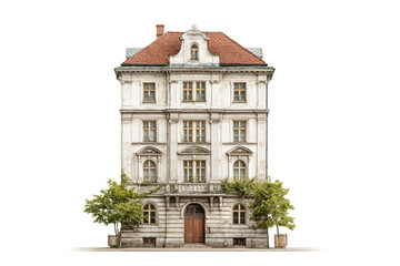 Fototapeta premium PNG Historic european building with red roof and arched entrance