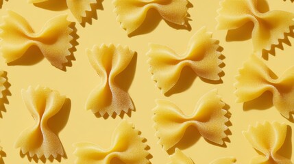 Uncooked Farfalle Pasta Pattern on Yellow Background