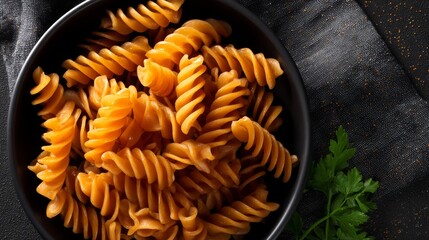 Whole Wheat Fusilli Pasta in Black Bowl
