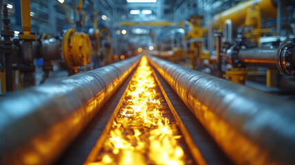 Industrial pipes with flames for heating.