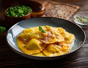 A dish of freshly made ravioli
