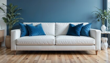 blue sofa in living room