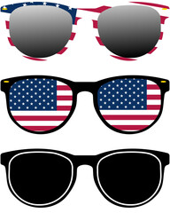 Patriotic style sunglasses, US Summer or independence day accessory design element isolated on a transparent background