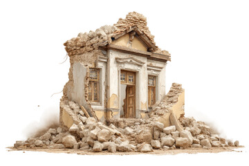 PNG Crumbling ancient house amidst rubble and debris
