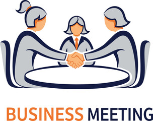 Vector Illustration of Business Meeting and Handshake at Round Table