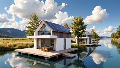 Serene lake house retreat, a tranquil escape on the water's edge serene