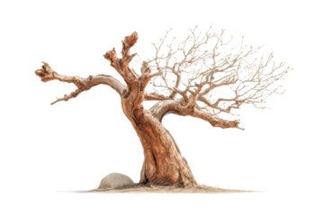 PNG Ancient twisted tree with bare branches and gnarled trunk on white background