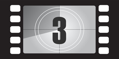 Movie Countdown Frame. Retro design. Old film movie timer count. Vintage cinema. Number count. Vector illustration.eps 10