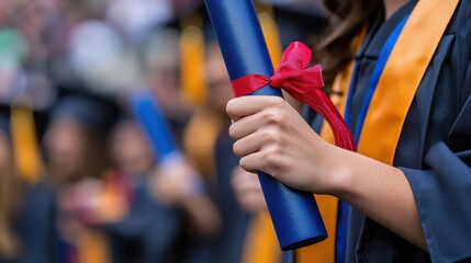 A graduate's hand holding a diploma, celebrating academic achievement and success.
