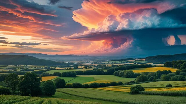 Breathtaking Time Lapse of Spectacular Sunsets and Majestic Thunderheads Over Vibrant Countryside