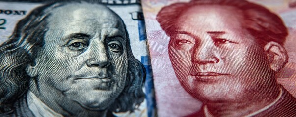 Close-up of U.S. dollar and Chinese yuan banknotes side by side, symbolizing economic relations between the United States and China.