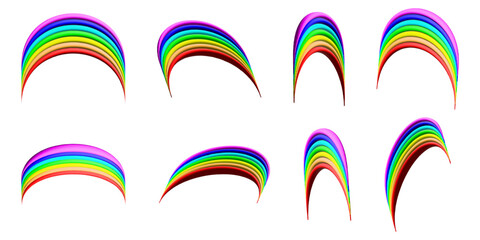 3D Rainbow Vector Arcs – Colorful Curved Abstract Set