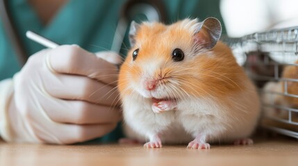 Charming hamster being examined by a vet, showcasing adorable features and healthcare.