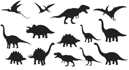 Silhouette Collection of Various Dinosaur Species in Different Poses